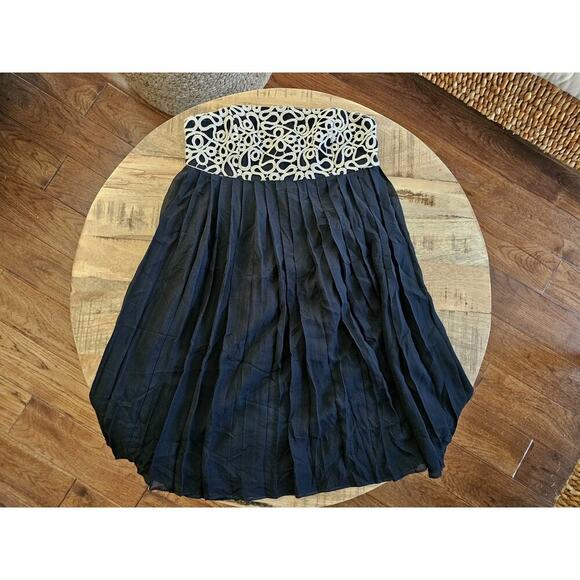 Lilly Pulitzer Jillie Black Gold Silk Chiffon Strapless Dress Size 0 Embroidered - Picture 1 of 11